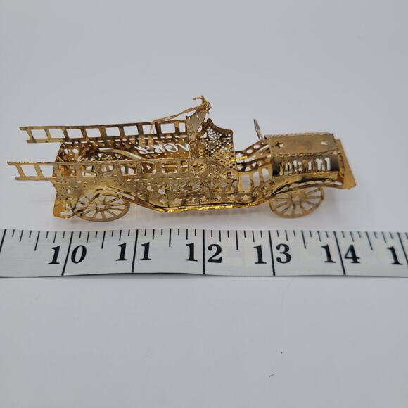 Vintage Metal Tin Gold Old Car Christmas Ornament - Picture 3 of 3